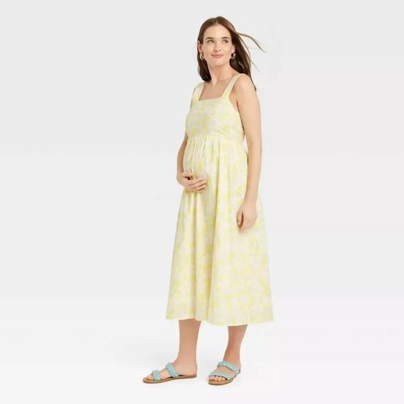 The Nines by HATCH Dresses & Skirts - The Nines by HATCH Maternity Yellow Floral Square Neck Midi Sundress Size Medium